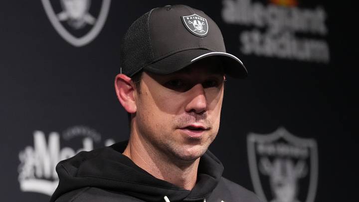 Sep 13, 2026; Paradise, Nevada, USA;  Las Vegas Raiders head coach Klint Kubiak speaks with media after the game against the Miami Dolphins at Allegiant Stadium.  Mandatory Credit: Kirby Lee-Imagn Images