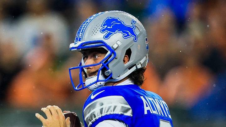 Aug 13, 2026; Cincinnati, Ohio, USA; Detroit Lions quarterback Luke Altmyer (2) throws a pass against the Cincinnati Bengals in the first half at Paycor Stadium. Mandatory Credit: Katie Stratman-Imagn Images