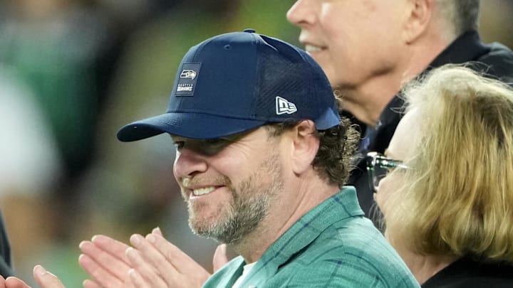 Seattle Seahawks general manager John Schneider celebrates Seattle Seahawks general manager John Schneider celebrates