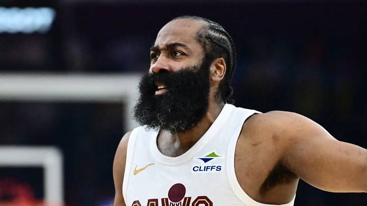 Mar 9, 2026; Cleveland, Ohio, USA; Cleveland Cavaliers guard James Harden (1) reacts after a play during the second half against the Philadelphia 76ers at Rocket Arena. Mandatory Credit: Ken Blaze-Imagn Images