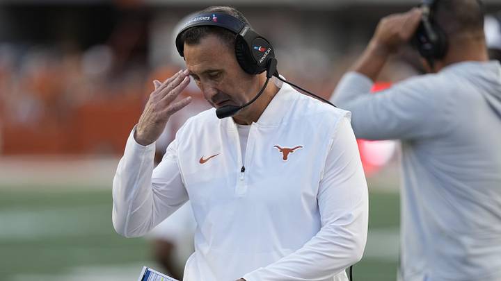 Texas Longhorns head coach Steve Sarkisian pauses during the second half against the Arkansas Razorbacks. Texas Longhorns head coach Steve Sarkisian pauses during the second half against the Arkansas Razorbacks.