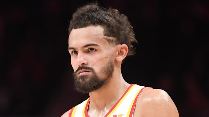 Trae Young #11 of the Atlanta Hawks looks on against the Chicago Bulls.