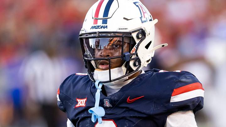 Nov 8, 2025; Tucson, Arizona, USA; Arizona Wildcats defensive back Jay'Vion Cole (8) against the Kansas Jayhawks at Arizona Stadium. Mandatory Credit: Mark J. Rebilas-Imagn Images