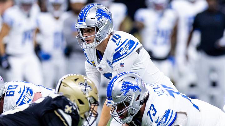 Detroit Lions quarterback Jared Goff (16) lines up against the New Orleans Saints during the first half Detroit Lions quarterback Jared Goff (16) lines up against the New Orleans Saints during the first half