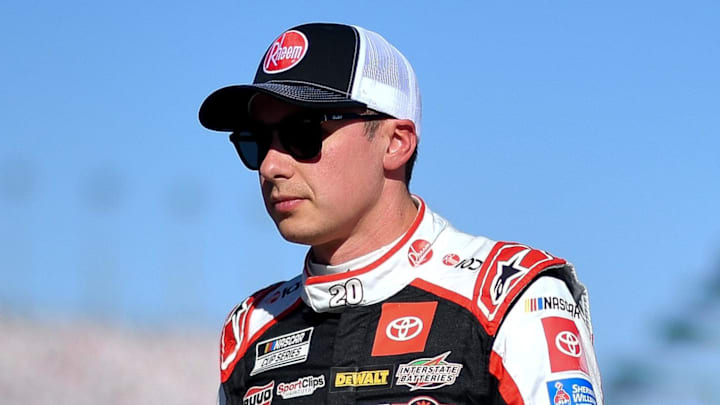 Oct 11, 2025; Las Vegas, Nevada, USA; NASCAR Cup Series driver Christopher Bell (20) during qualifying for the South Point 400 at Las Vegas Motor Speedway. Oct 11, 2025; Las Vegas, Nevada, USA; NASCAR Cup Series driver Christopher Bell (20) during qualifying for the South Point 400 at Las Vegas Motor Speedway.