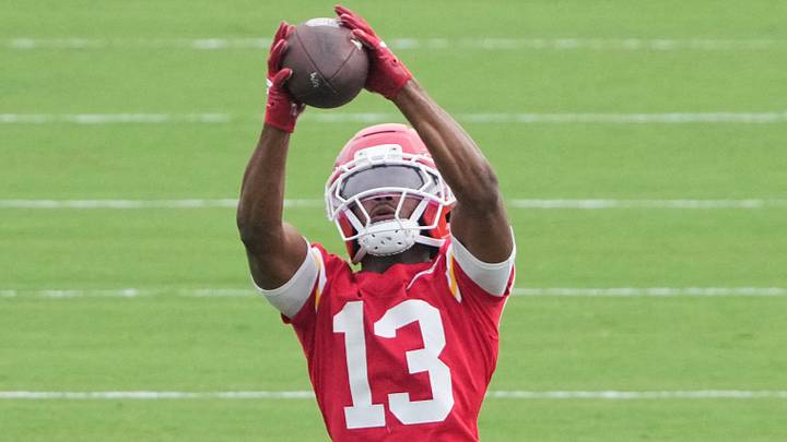 Jul 29, 2026; St. Joseph, MO, USA; Kansas City Chiefs wide receiver Cyrus Allen (13) catches a pass during training camp at Missouri Western State University. Mandatory Credit: Denny Medley-Imagn Images Jul 29, 2026; St. Joseph, MO, USA; Kansas City Chiefs wide receiver Cyrus Allen (13) catches a pass during training camp at Missouri Western State University. Mandatory Credit: Denny Medley-Imagn Images
