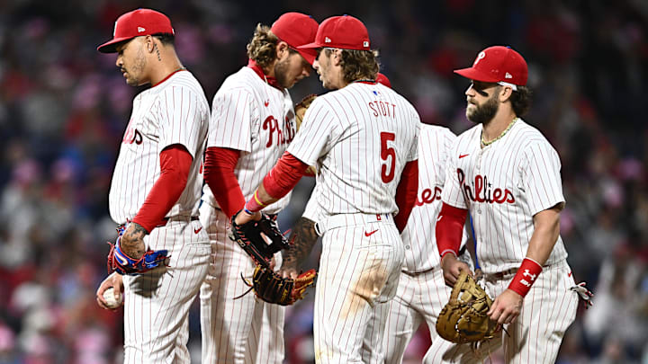 Philadelphia Phillies starting pitcher Taijuan Walker (99) reacts after allowing a two-run home run against the San Francisco Giants in the seventh inning at Citizens Bank Park.