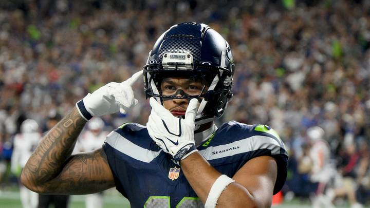 Seattle Seahawks wide receiver Jaxon Smith-Njigba (11) celebrates after scoring a touchdown 