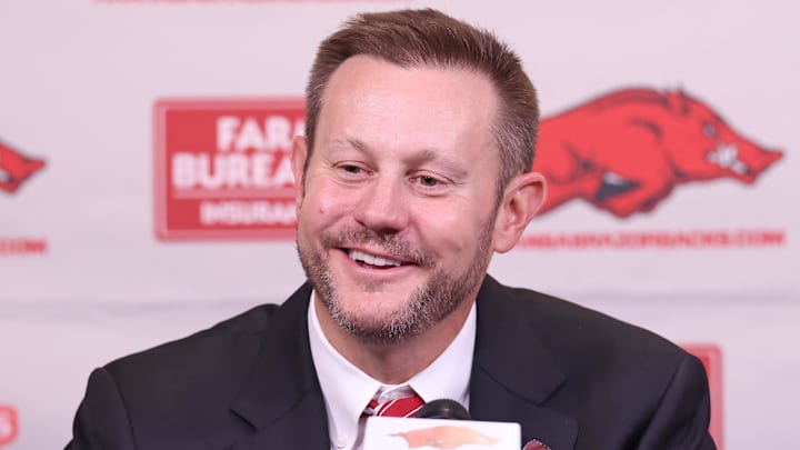 Arkansas Razorbacks coach Ryan Silverfield during his introductory press conference at Frank Broyles Center in Fayetteville, Ark.