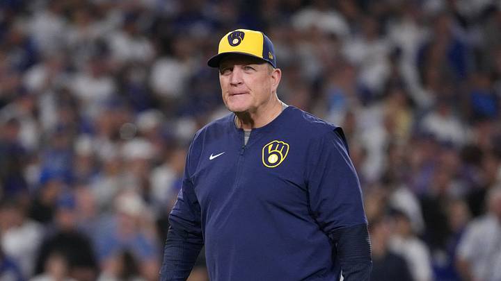 Oct 14, 2026; Los Angeles, California, USA; \Milwaukee Brewers manager Pat Murphy (00) looks on in game three of the NLCS for the 2026 MLB Playoffs against the Los Angeles Dodgers at Uniqlo Field at Dodger Stadium. Mandatory Credit: Kirby Lee-Imagn Images Oct 14, 2026; Los Angeles, California, USA; \Milwaukee Brewers manager Pat Murphy (00) looks on in game three of the NLCS for the 2026 MLB Playoffs against the Los Angeles Dodgers at Uniqlo Field at Dodger Stadium. Mandatory Credit: Kirby Lee-Imagn Images