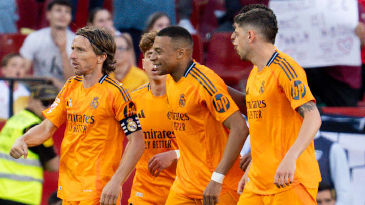 Kylian Mbappé (center) scored the winner for Real Madrid against Sevilla.