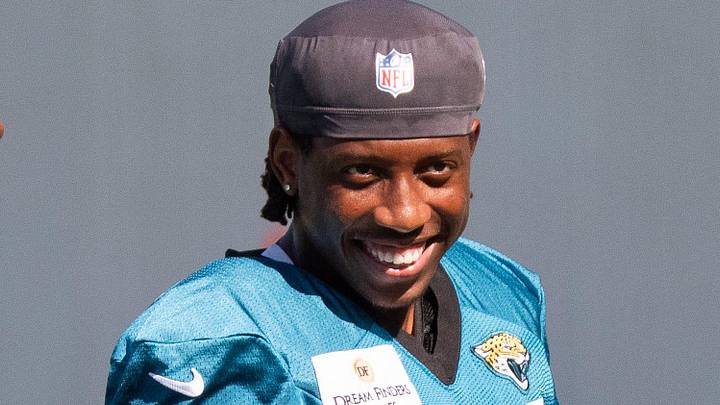 Jacksonville Jaguars defensive back Adan White (40) has a laugh with Jacksonville Jaguars cornerback Jabbar Muhammad (37) after the Jacksonville Jaguars’ 18th and final training camp practice at Miller Electric Center in Jacksonville, Fla. Wednesday August 20, 2025. 