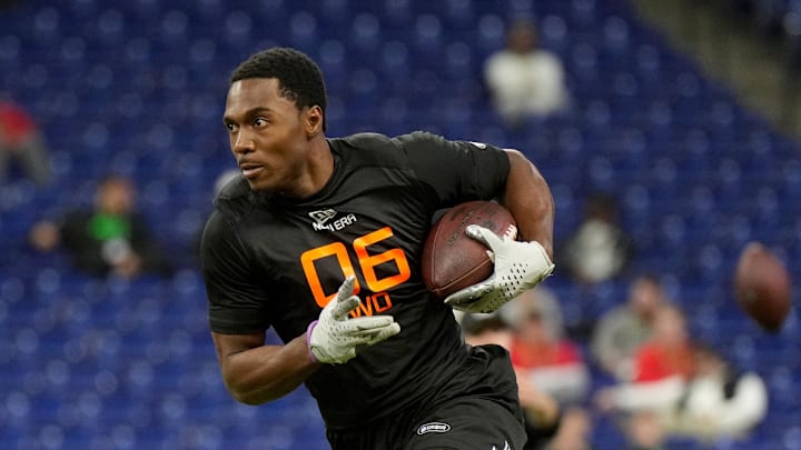 Mar 1, 2025; Indianapolis, IN, USA; Louisville wideout Ja'Corey Brooks (WO06) during the 2025 NFL Combine at Lucas Oil Stadium. Mandatory Credit: Kirby Lee-Imagn Images