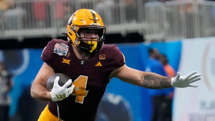 Cam Skattebo during No. 10 Arizona State's 39–31 double-overtime loss to No. 4 Texas in the Peach Bowl on Jan. 1, 2025. Cam Skattebo during No. 10 Arizona State's 39–31 double-overtime loss to No. 4 Texas in the Peach Bowl on Jan. 1, 2025.