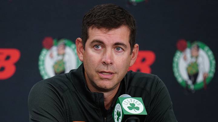 Sep 29, 2025; Boston, MA, USA; Boston Celtics president of basketball operations Brad Stevens talks to reporters during media day at the Auerbach Center. Mandatory Credit: David Butler II-Imagn Images