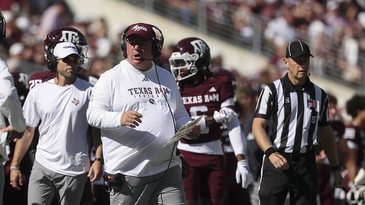 Texas A&M Aggies head coach Mike Elko on the sideline during the second quarter against the South Carolina Gamecocks at Kyle Field.