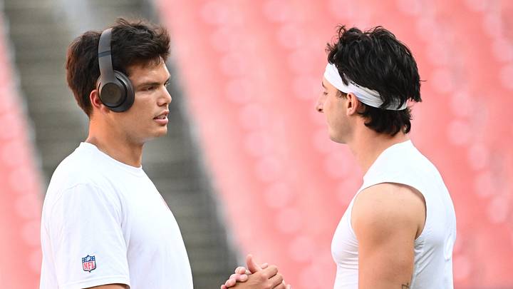 Aug 27, 2026; Cleveland, Ohio, USA; Cleveland Browns quarterback Dillon Gabriel (6) and Cleveland Browns wide receiver Luke Floriea (81) greet each other prior to the game against the New England Patriots at Huntington Bank Field. Mandatory Credit: Ken Blaze-Imagn Images Aug 27, 2026; Cleveland, Ohio, USA; Cleveland Browns quarterback Dillon Gabriel (6) and Cleveland Browns wide receiver Luke Floriea (81) greet each other prior to the game against the New England Patriots at Huntington Bank Field. Mandatory Credit: Ken Blaze-Imagn Images
