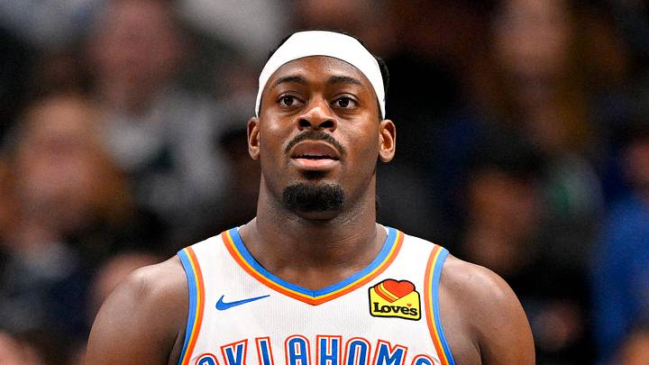 Oklahoma City Thunder guard Luguentz Dort (5) reacts to receiving a technical foul during the second quarter against the Dallas Mavericks at the American Airlines Center on January 17, 2025.