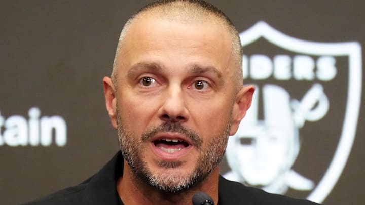 Feb 10, 2026; Henderson, NV, USA;  Las Vegas Raiders general manager John Spytek at press conference at Intermountain Health Performance Center. Mandatory Credit: Kirby Lee-Imagn Images