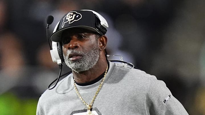 Oct 26, 2024; Boulder, Colorado, USA; Colorado Buffaloes head coach Deion Sanders walks the sidelines in the second half against the Cincinnati Bearcats at Folsom Field. Mandatory Credit: Ron Chenoy-Imagn Images Oct 26, 2024; Boulder, Colorado, USA; Colorado Buffaloes head coach Deion Sanders walks the sidelines in the second half against the Cincinnati Bearcats at Folsom Field. Mandatory Credit: Ron Chenoy-Imagn Images