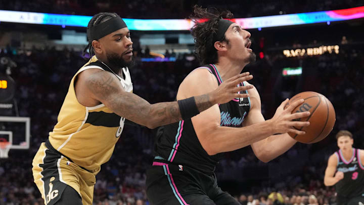 Apr 4, 2026; Miami, Florida, USA; Miami Heat forward Jaime Jaquez Jr. (11) takes a shot as Washington Wizards guard Jaden Hardy (8) defends during the first half at Kaseya Center. Mandatory Credit: Jim Rassol-Imagn Images Apr 4, 2026; Miami, Florida, USA; Miami Heat forward Jaime Jaquez Jr. (11) takes a shot as Washington Wizards guard Jaden Hardy (8) defends during the first half at Kaseya Center. Mandatory Credit: Jim Rassol-Imagn Images