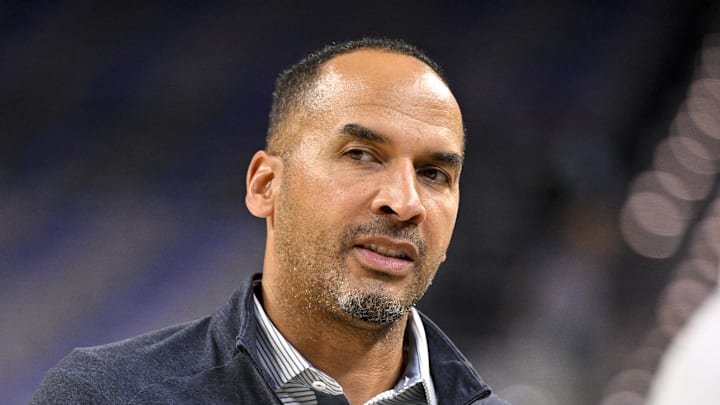 Dallas Mavericks general manager Nico Harrison looks on before the game against the Oklahoma City Thunder.
