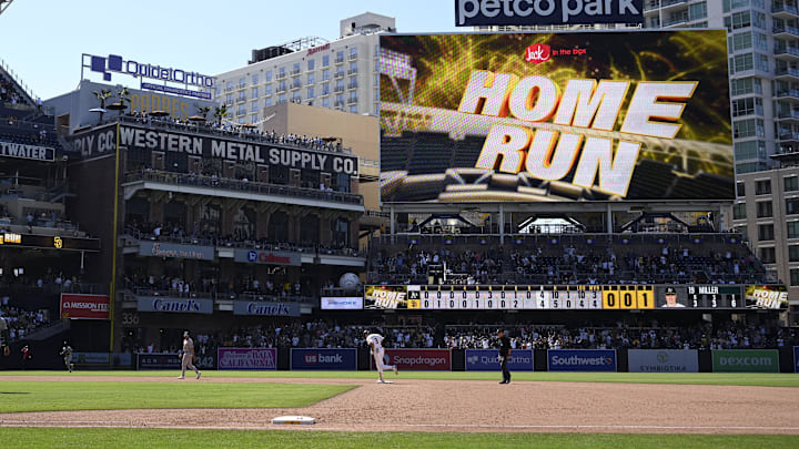 Jun 12, 2024; San Diego, California, USA; San Diego Padres center fielder Jackson Merrill (3) rounds the bases after hitting a walk-off home run against the Oakland Athletics at Petco Park. Mandatory Credit: Orlando Ramirez-USA TODAY Sports