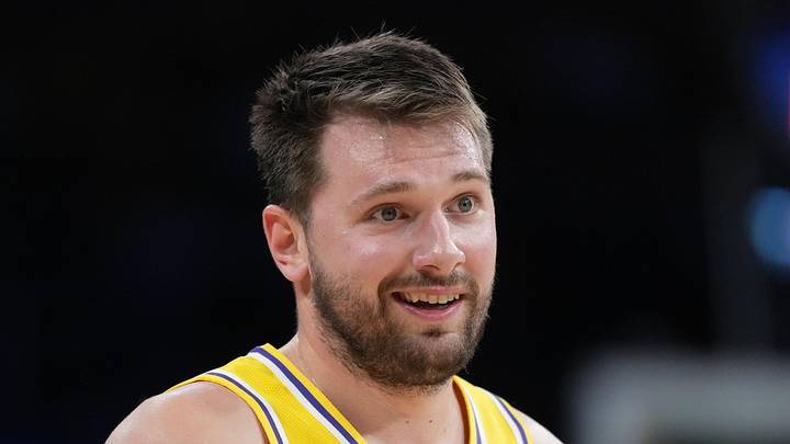 Los Angeles Lakers guard Luka Doncic (77) reacts against the Indiana Pacers in the second half at Crypto.com Arena on Mar 6, 2026.