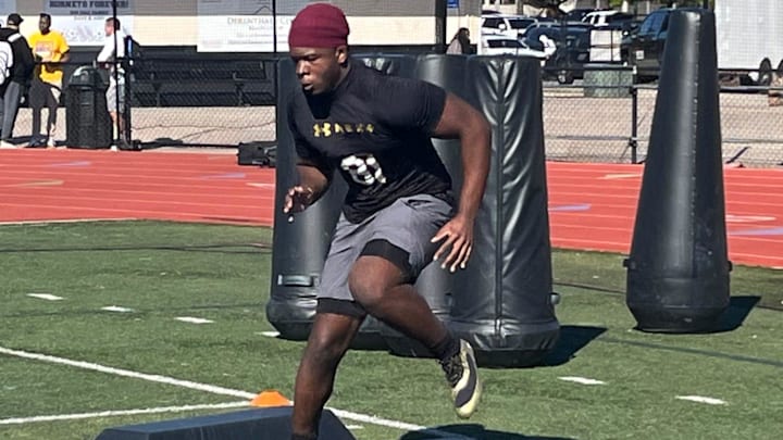 Cardinal Mooney defensive lineman Elijah Golden in individual drills during the Under Armour Next camp
