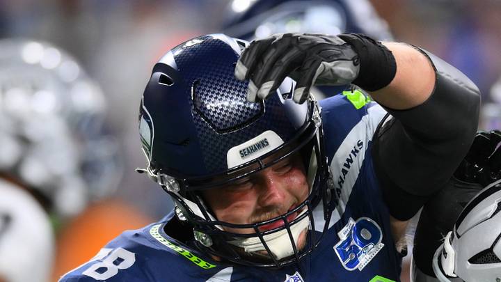 Seattle Seahawks guard Mason Richman blocks Las Vegas Raiders defensive tackle Treven Ma'ae Seattle Seahawks guard Mason Richman blocks Las Vegas Raiders defensive tackle Treven Ma'ae