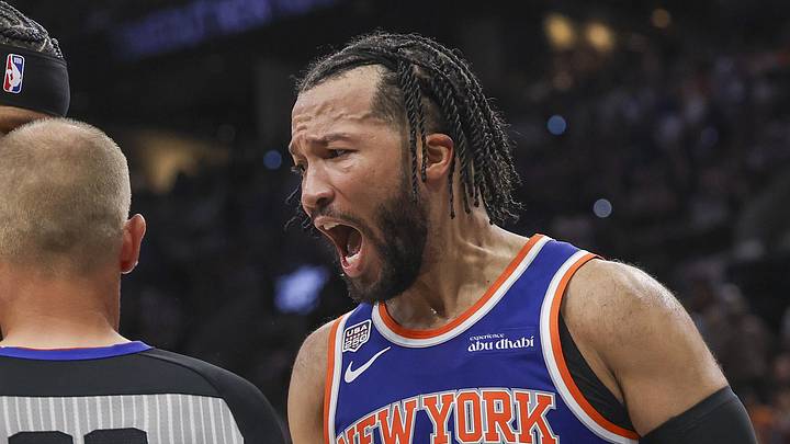 Jun 13, 2026; San Antonio, Texas, USA; New York Knicks guard Jalen Brunson (11) yells at referee Tyler Ford (39) during the third quarter during game five of the 2026 NBA Finals at Frost Bank Center. Mandatory Credit: Geoff Burke-Imagn Images Jun 13, 2026; San Antonio, Texas, USA; New York Knicks guard Jalen Brunson (11) yells at referee Tyler Ford (39) during the third quarter during game five of the 2026 NBA Finals at Frost Bank Center. Mandatory Credit: Geoff Burke-Imagn Images