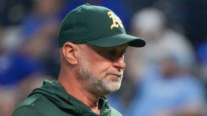 Aug 19, 2026; Kansas City, Missouri, USA; Athletics manager Mark Kotsay (7) returns to the dugout after a pitching change against the Kansas City Royals during the sixth inning at Kauffman Stadium. Mandatory Credit: Denny Medley-Imagn Images Aug 19, 2026; Kansas City, Missouri, USA; Athletics manager Mark Kotsay (7) returns to the dugout after a pitching change against the Kansas City Royals during the sixth inning at Kauffman Stadium. Mandatory Credit: Denny Medley-Imagn Images