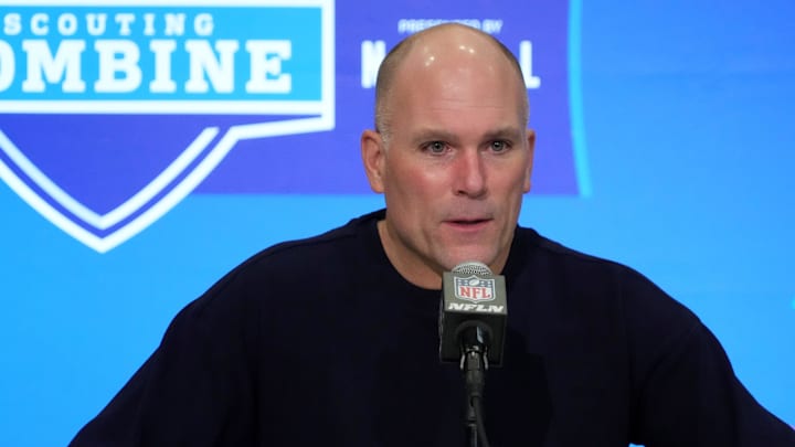 Feb 27, 2024; Indianapolis, IN, USA; Baltimore Ravens general manager Eric DeCosta speaks during a press conference during the NFL Scouting Combine at Indiana Convention Center. Mandatory Credit: Kirby Lee-Imagn Images Feb 27, 2024; Indianapolis, IN, USA; Baltimore Ravens general manager Eric DeCosta speaks during a press conference during the NFL Scouting Combine at Indiana Convention Center. Mandatory Credit: Kirby Lee-Imagn Images