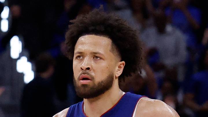 Detroit Pistons guard Cade Cunningham (2) celebrates in the second half against the Cleveland Cavaliers during game five of the second round of the 2026 NBA Playoffs at Little Caesars Arena on May 13, 2026.