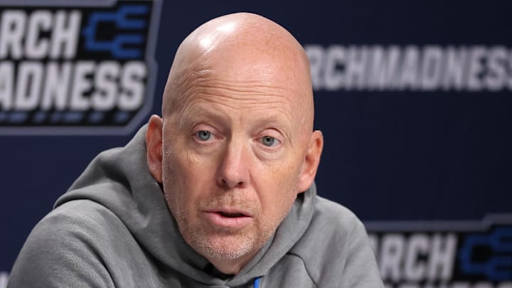 Mar 19, 2026; Philadelphia, PA, USA; UCLA Bruins head coach Mick Cronin speaks with the media before a practice session ahead of the first round of the men's 2026 NCAA Tournament at Xfinity Mobile Arena. Mandatory Credit: Bill Streicher-Imagn Images Mar 19, 2026; Philadelphia, PA, USA; UCLA Bruins head coach Mick Cronin speaks with the media before a practice session ahead of the first round of the men's 2026 NCAA Tournament at Xfinity Mobile Arena. Mandatory Credit: Bill Streicher-Imagn Images