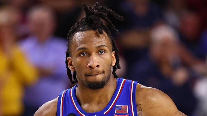 Kansas Jayhawks guard Darryn Peterson (22) against the Arizona State Sun Devils at Desert Financial Arena on March 3, 2026 Kansas Jayhawks guard Darryn Peterson (22) against the Arizona State Sun Devils at Desert Financial Arena on March 3, 2026