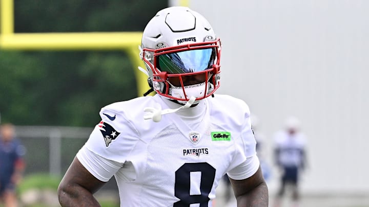 Jun 9, 2025; Foxborough, MA, USA; New England Patriots wide receiver Stefon Diggs (8) participates at minicamp at Gillette Stadium. Mandatory Credit: Eric Canha-Imagn Images