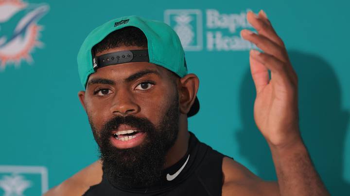 Miami Dolphins linebacker Jordyn Brooks speaks to reporters