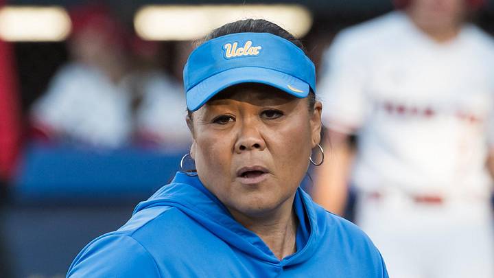 May 31, 2025; Oklahoma City, OK, USA; UCLA Bruins head coach Kelly Inouye-Perez walks back to the dugout in the sixth inning against the Texas Tech Red Raiders during the NCAA Softball Women's College World Series at Devon Park. Mandatory Credit: Brett Rojo-Imagn Images May 31, 2025; Oklahoma City, OK, USA; UCLA Bruins head coach Kelly Inouye-Perez walks back to the dugout in the sixth inning against the Texas Tech Red Raiders during the NCAA Softball Women's College World Series at Devon Park. Mandatory Credit: Brett Rojo-Imagn Images