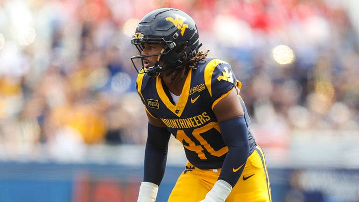 Sep 12, 2026; Morgantown, West Virginia, USA; West Virginia Mountaineers linebacker Jason Hall Jr. (40) pauses before a snap during the first quarter against the UT Martin Skyhawks at Milan Puskar Stadium. Mandatory Credit: Ben Queen-Imagn Images