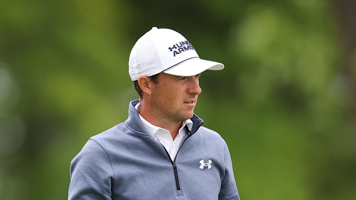 Jordan Spieth prepares to take a shot during a practice round of the PGA Championship golf tournament at Aronimink Golf Club Jordan Spieth prepares to take a shot during a practice round of the PGA Championship golf tournament at Aronimink Golf Club
