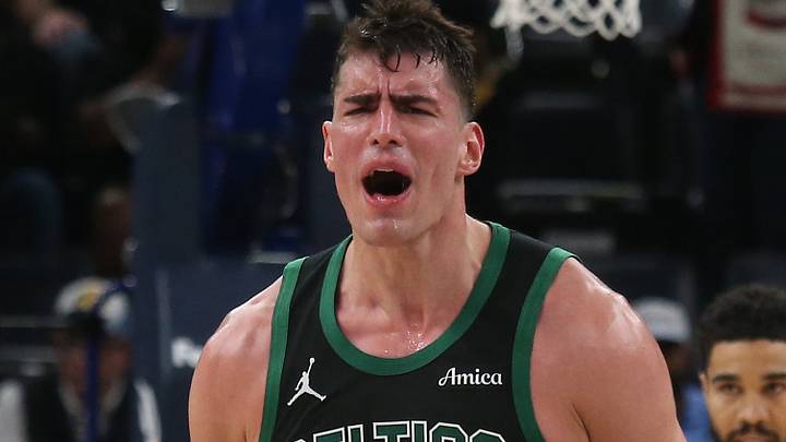 Mar 20, 2026; Memphis, Tennessee, USA; Boston Celtics guard Baylor Scheierman (55) and center Luka Garza (52) react during the fourth quarter against the Memphis Grizzlies at FedExForum. Mandatory Credit: Petre Thomas-Imagn Images Mar 20, 2026; Memphis, Tennessee, USA; Boston Celtics guard Baylor Scheierman (55) and center Luka Garza (52) react during the fourth quarter against the Memphis Grizzlies at FedExForum. Mandatory Credit: Petre Thomas-Imagn Images