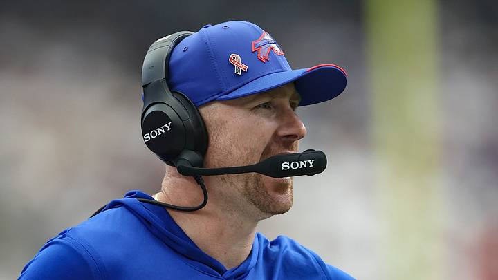 Sep 13, 2026; Houston, Texas, USA; Buffalo Bills head coach Joe Brady on the sideline during the game against the Houston Texans at Reliant Stadium. Mandatory Credit: Troy Taormina-Imagn Images