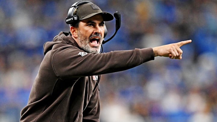 Cleveland Browns head coach Kevin Stefanski reacts after the game against the Detroit Lions at Ford Field.