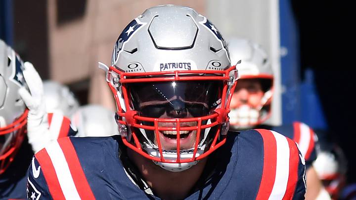 Oct 26, 2025; Foxborough, Massachusetts, USA; New England Patriots linebacker Robert Spillane (14) walks to the field prior to a game against the Cleveland Browns at Gillette Stadium. Mandatory Credit: Bob DeChiara-Imagn Images