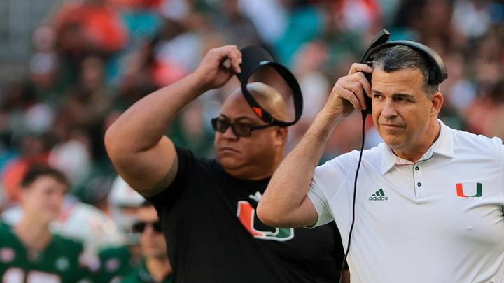 Nov 23, 2024; Miami Gardens, Florida, USA; Miami Hurricanes head coach Mario Cristobal look son from the sideline against the Wake Forest Demon Deacons during the second quarter at Hard Rock Stadium. Mandatory Credit: Sam Navarro-Imagn Images Nov 23, 2024; Miami Gardens, Florida, USA; Miami Hurricanes head coach Mario Cristobal look son from the sideline against the Wake Forest Demon Deacons during the second quarter at Hard Rock Stadium. Mandatory Credit: Sam Navarro-Imagn Images