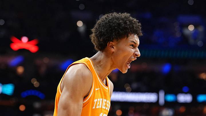 Mar 22, 2026; Philadelphia, PA, USA; Tennessee Volunteers forward Nate Ament (10) reacts against the Virginia Cavaliers in the first half during a second round game of the men's 2026 NCAA Tournament at Xfinity Mobile Arena. Mandatory Credit: Kyle Ross-Imagn Images Mar 22, 2026; Philadelphia, PA, USA; Tennessee Volunteers forward Nate Ament (10) reacts against the Virginia Cavaliers in the first half during a second round game of the men's 2026 NCAA Tournament at Xfinity Mobile Arena. Mandatory Credit: Kyle Ross-Imagn Images