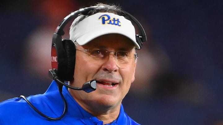 Oct 18, 2025; Syracuse, New York, USA; Pittsburgh Panthers head coach Pat Narduzzi looks on against the Syracuse Orange during the second half at the JMA Wireless Dome. Mandatory Credit: Rich Barnes-Imagn Images