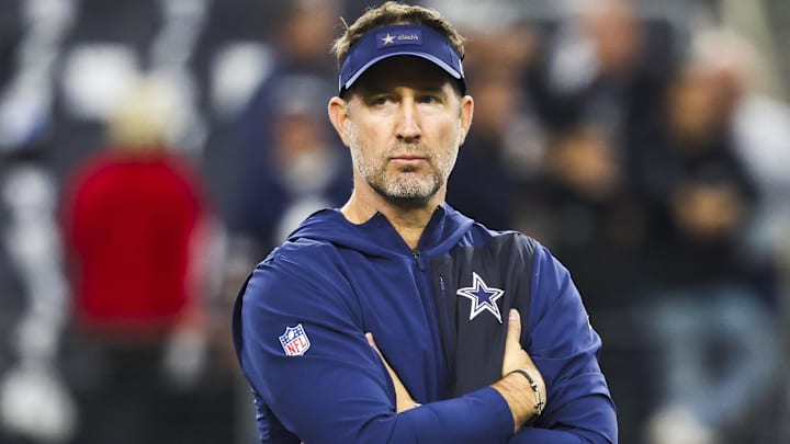 Dallas Cowboys head coach Brian Schottenheimer watches pregame warmups against the Los Angeles Chargers.