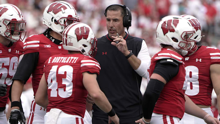 Wisconsin Badgers head coach Luke Fickell is shown during the second quarter of their game against Maryland Saturday, September 20, 2025 at Camp Randall Stadium in Madison, Wisconsin.